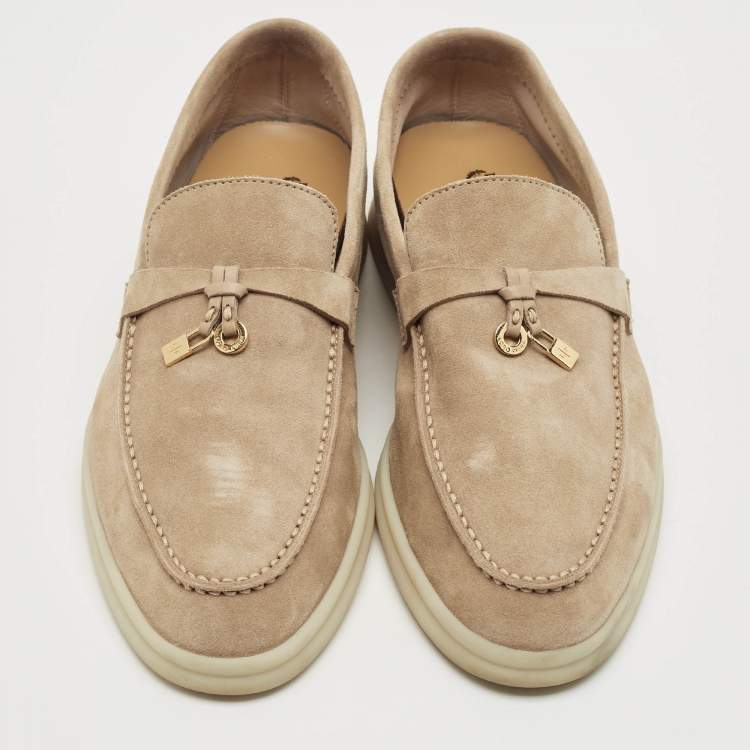 Pre Owned Loro Piana Beige Suede Summer Charms Walk Loafers Size 39
