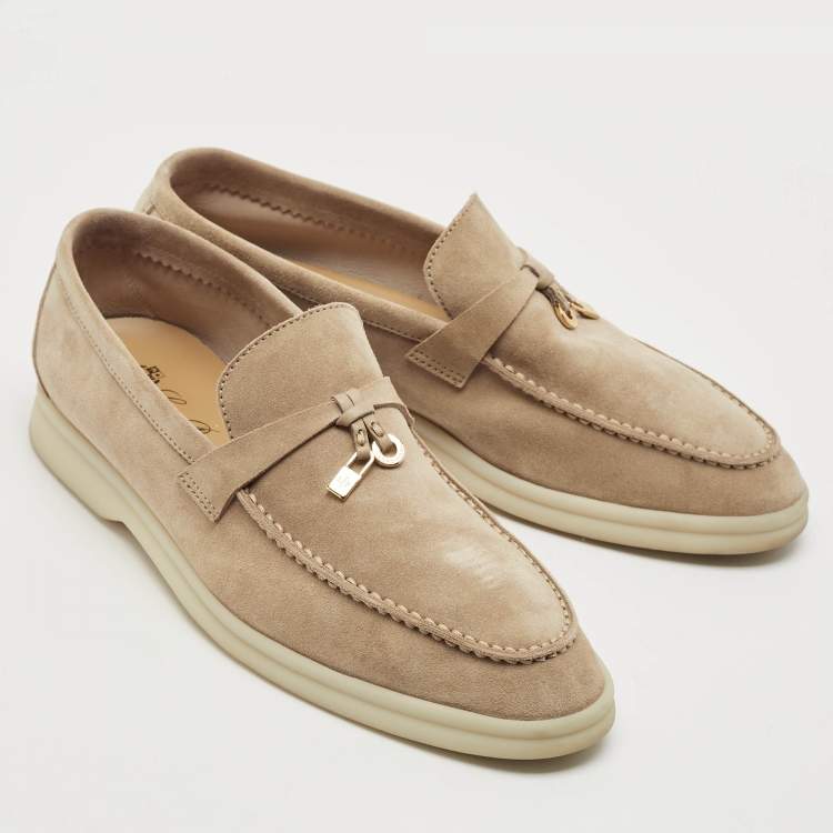 Pre Owned Loro Piana Beige Suede Summer Charms Walk Loafers Size 39