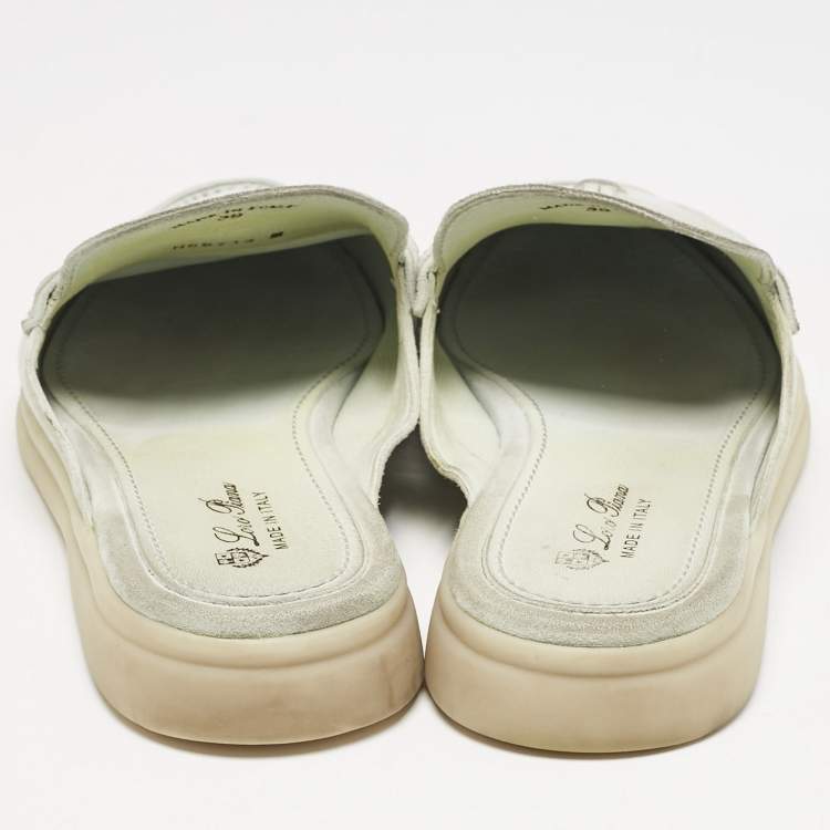 Pre Owned Loro Piana Mint Green Nubuck Leather Babouche Charms Walk Mules Size 39