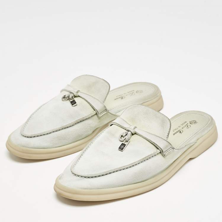 Pre Owned Loro Piana Mint Green Nubuck Leather Babouche Charms Walk Mules Size 39