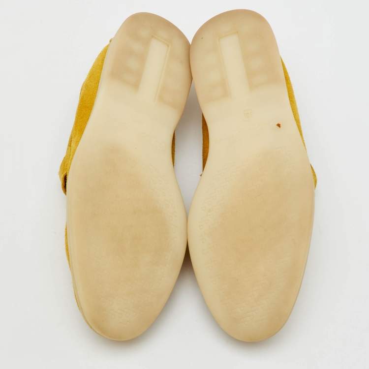 Pre Owned Loro Piana Yellow Suede Summer Charms Walk Slip On Loafers Size 35.5