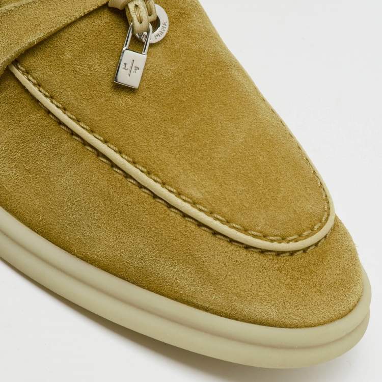 Pre Owned Loro Piana Yellow Suede Summer Charms Walk Slip On Loafers Size 35.5