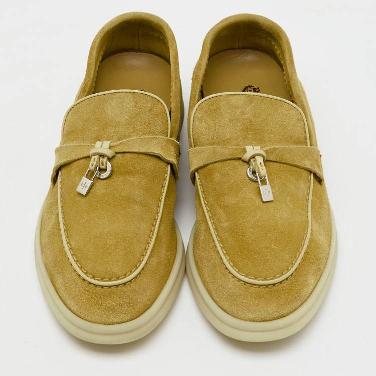 Pre Owned Loro Piana Yellow Suede Summer Charms Walk Slip On Loafers Size 35.5