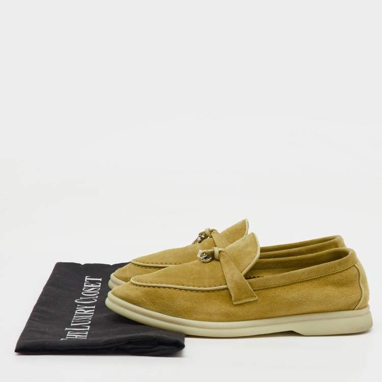 Pre Owned Loro Piana Yellow Suede Summer Charms Walk Slip On Loafers Size 35.5