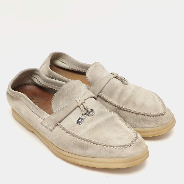 Pre Owned Loro Piana Grey Suede Summer Charms Walk Loafers Size 37