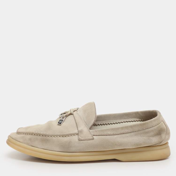 Pre Owned Loro Piana Grey Suede Summer Charms Walk Loafers Size 37