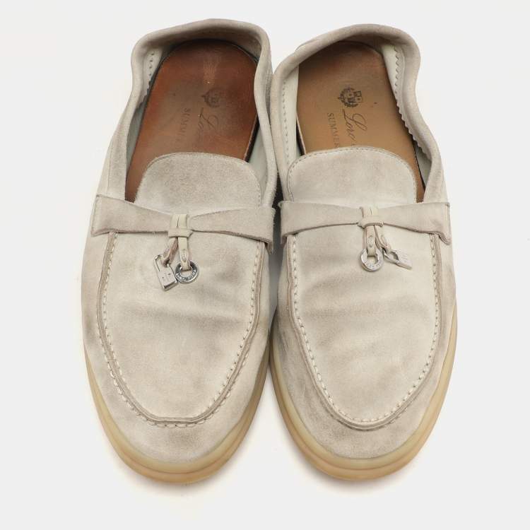 Pre Owned Loro Piana Grey Suede Summer Charms Walk Loafers Size 37