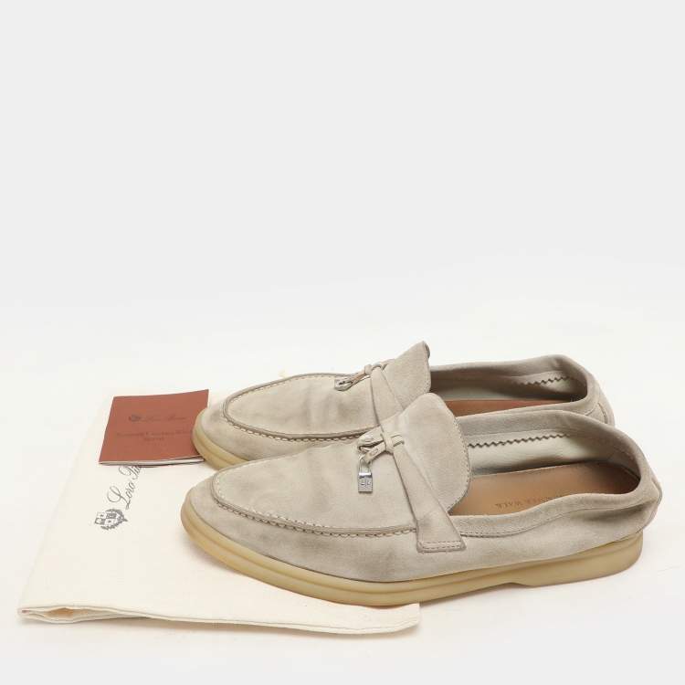 Pre Owned Loro Piana Grey Suede Summer Charms Walk Loafers Size 37