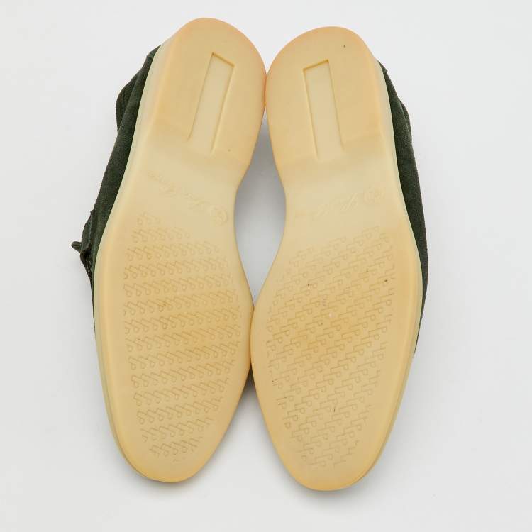 Pre Owned Loro Piana Green Suede Summer Charms Walk Slip On Loafers Size 35.5