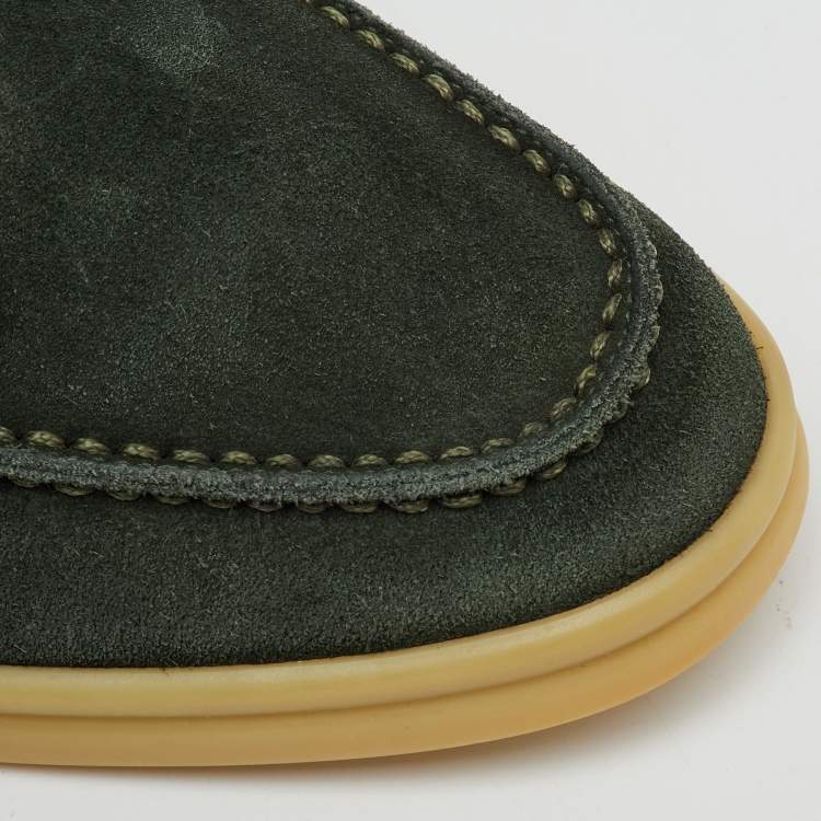 Pre Owned Loro Piana Green Suede Summer Charms Walk Slip On Loafers Size 35.5