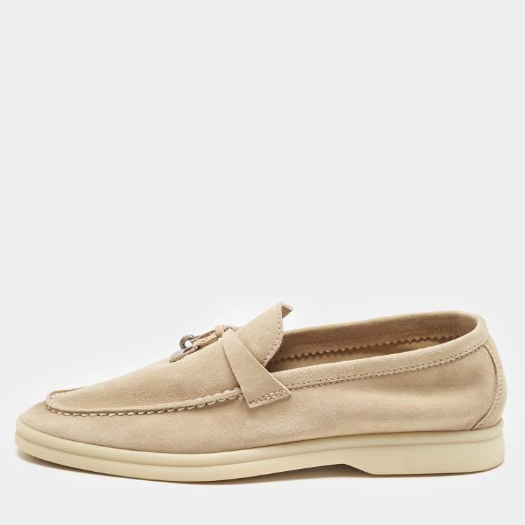 Pre Owned Loro Piana Beige Suede Summer Charms Walk Loafers Size 38