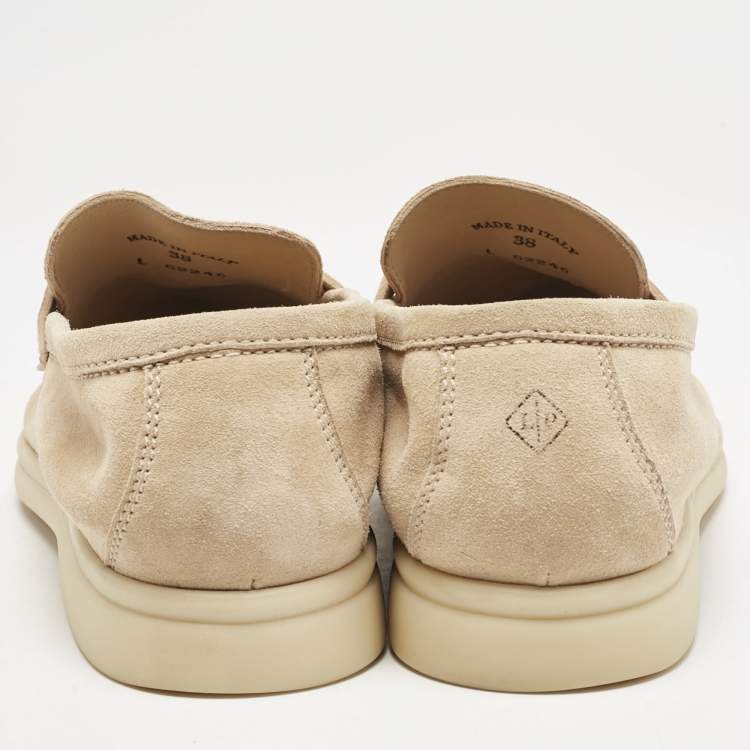 Pre Owned Loro Piana Beige Suede Summer Charms Walk Loafers Size 38