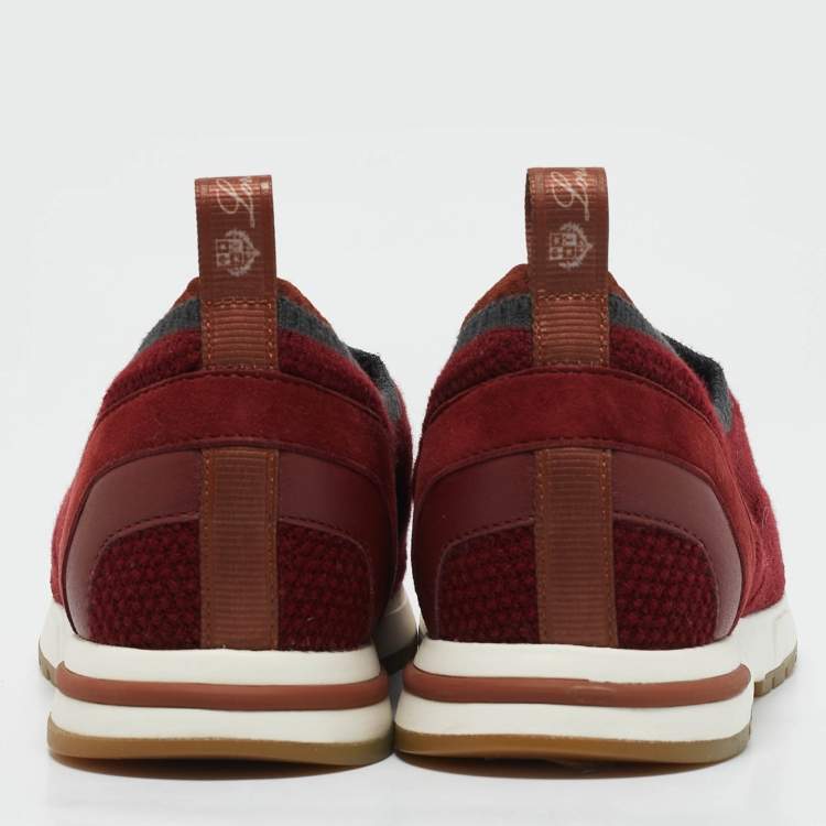 Pre Owned Loro Piana Burgundy Knit Fabric 360 LP Flexy Walk Sneakers Size 36