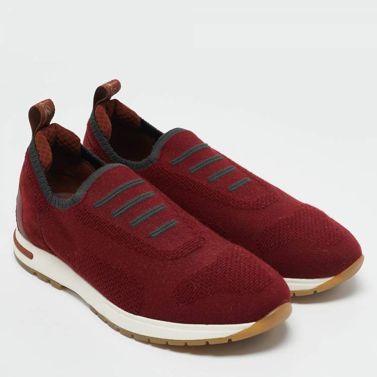 Pre Owned Loro Piana Burgundy Knit Fabric 360 LP Flexy Walk Sneakers Size 36