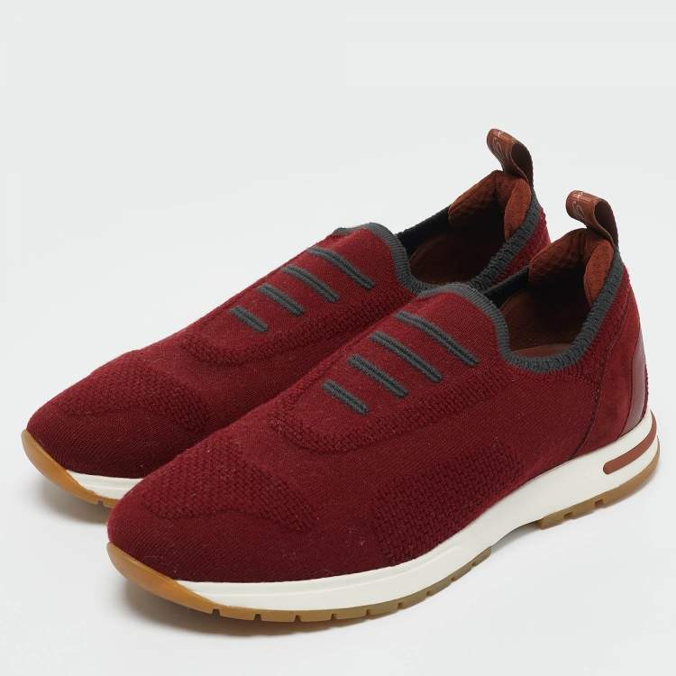 Pre Owned Loro Piana Burgundy Knit Fabric 360 LP Flexy Walk Sneakers Size 36