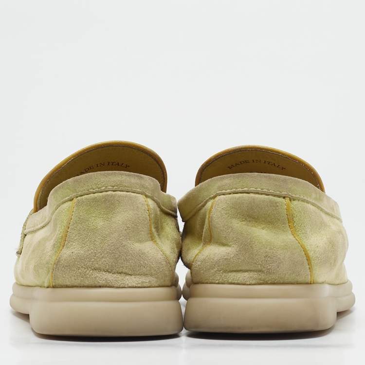 Pre Owned Loro Piana Light Yellow Suede Summer Charms Walk Loafers Size 38.5