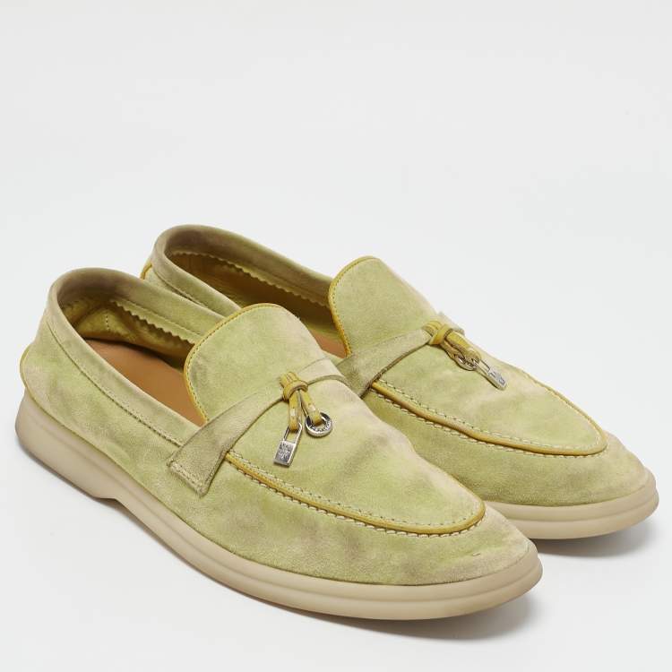 Pre Owned Loro Piana Light Yellow Suede Summer Charms Walk Loafers Size 38.5