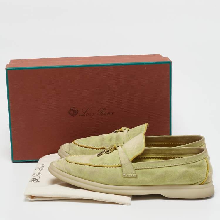 Pre Owned Loro Piana Light Yellow Suede Summer Charms Walk Loafers Size 38.5