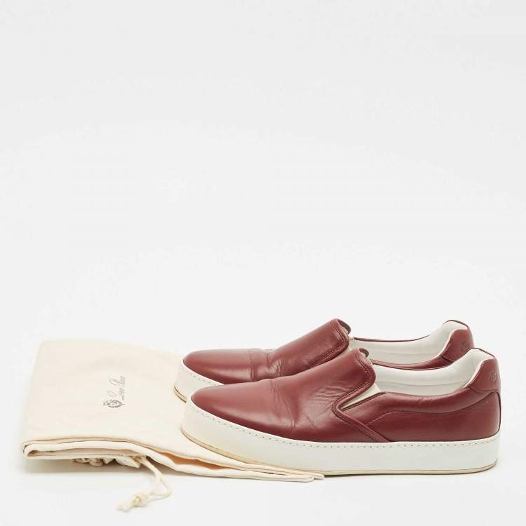 Pre Owned Loro Piana Burgundy Leather Slip On Sneakers Size 37.5