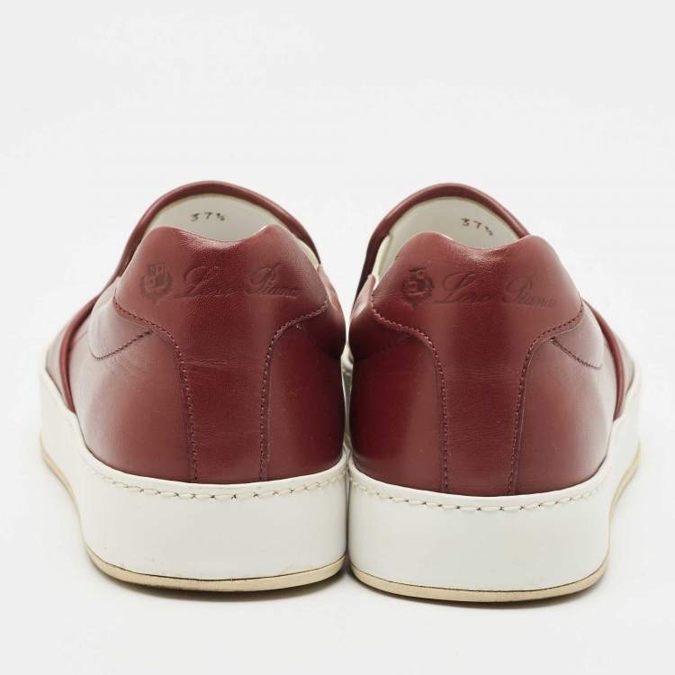 Pre Owned Loro Piana Burgundy Leather Slip On Sneakers Size 37.5