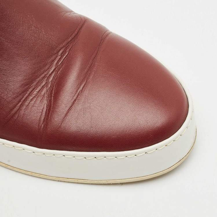 Pre Owned Loro Piana Burgundy Leather Slip On Sneakers Size 37.5