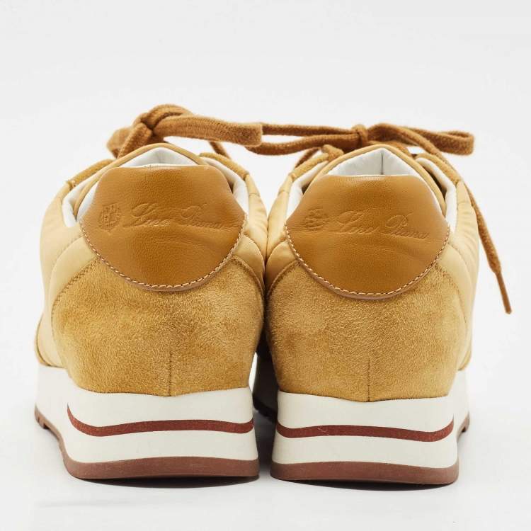Pre Owned Loro Piana Gold Leather and Nylon My Wind Lace Up Sneakers Size 37