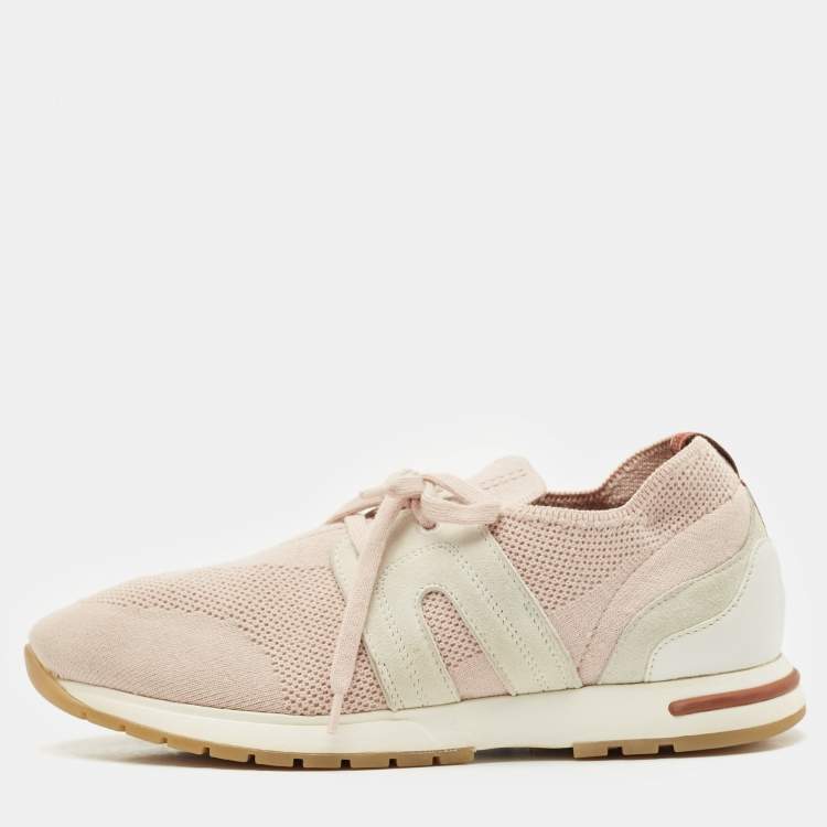 Pre Owned Loro Piana Pink/Grey Leather and Suede 360 LP Flexy Walk Low Top Sneakers Size 38