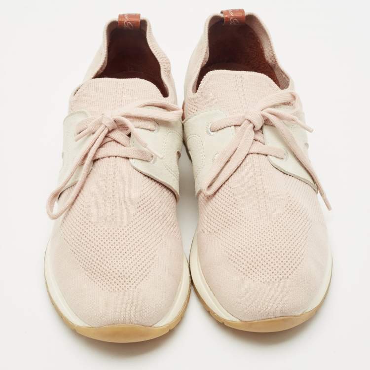 Pre Owned Loro Piana Pink/Grey Leather and Suede 360 LP Flexy Walk Low Top Sneakers Size 38