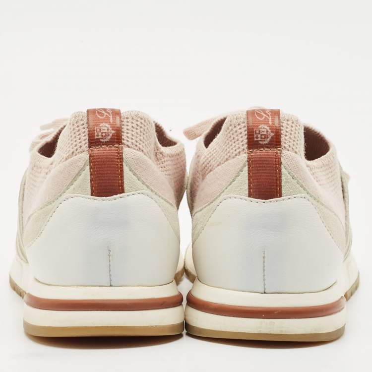 Pre Owned Loro Piana Pink/Grey Leather and Suede 360 LP Flexy Walk Low Top Sneakers Size 38