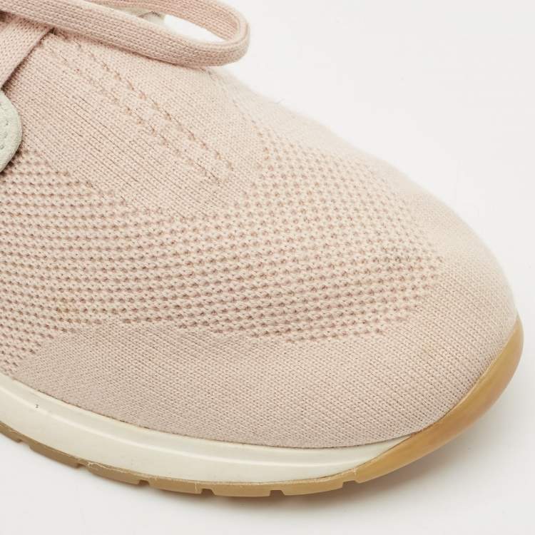 Pre Owned Loro Piana Pink/Grey Leather and Suede 360 LP Flexy Walk Low Top Sneakers Size 38