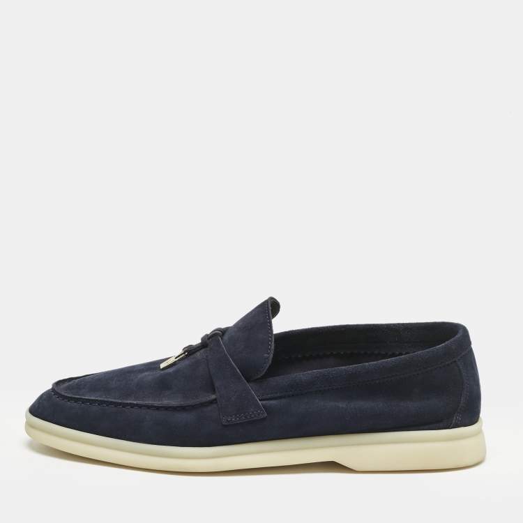 Pre Owned Loro Piana Navy Blue Suede Summer Charms Walk Loafers Size 38.5 