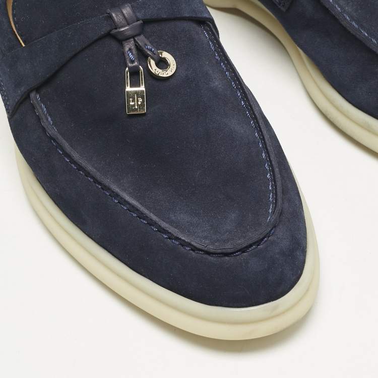 Pre Owned Loro Piana Navy Blue Suede Summer Charms Walk Loafers Size 38.5 