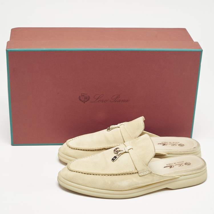 Pre Owned Loro Piana Grey Suede Babouche Charms Walk Mules Size 38