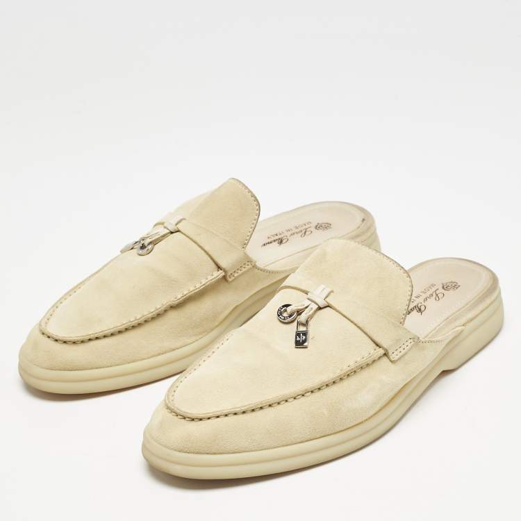 Pre Owned Loro Piana Grey Suede Babouche Charms Walk Mules Size 38