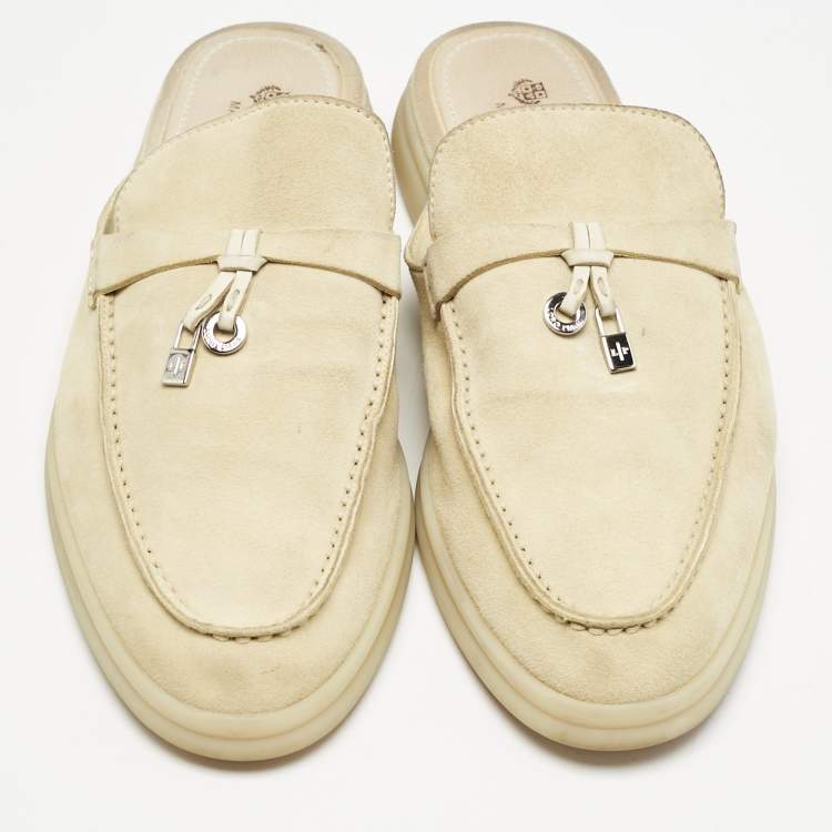 Pre Owned Loro Piana Grey Suede Babouche Charms Walk Mules Size 38