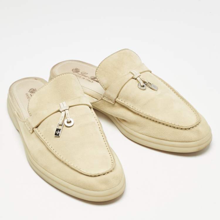 Pre Owned Loro Piana Grey Suede Babouche Charms Walk Mules Size 38