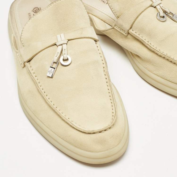 Pre Owned Loro Piana Grey Suede Babouche Charms Walk Mules Size 38