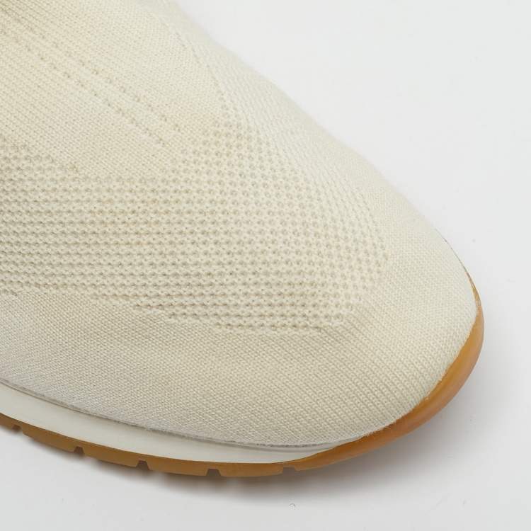 Pre Owned Loro Piana Grey Knit Fabric and Leather 360 LP Flexy Walk Sneakers Size 41