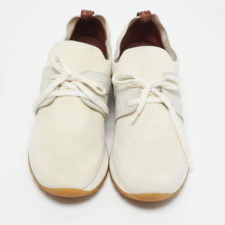 Pre Owned Loro Piana Grey Knit Fabric and Leather 360 LP Flexy Walk Sneakers Size 41