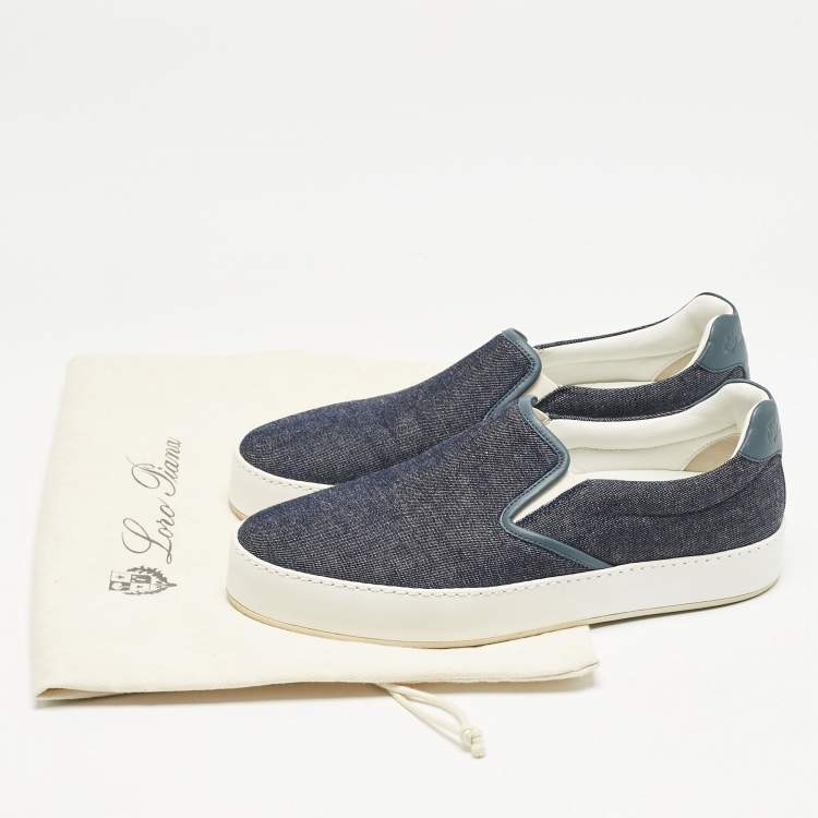 Pre Owned Loro Piana Navy Blue Denim Slip On Sneakers Size 37