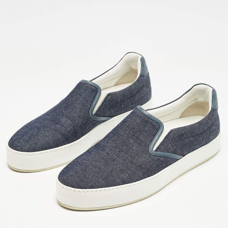 Pre Owned Loro Piana Navy Blue Denim Slip On Sneakers Size 37
