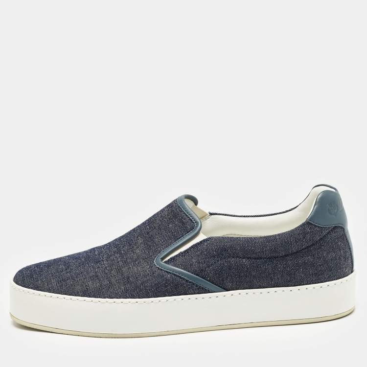 Pre Owned Loro Piana Navy Blue Denim Slip On Sneakers Size 37