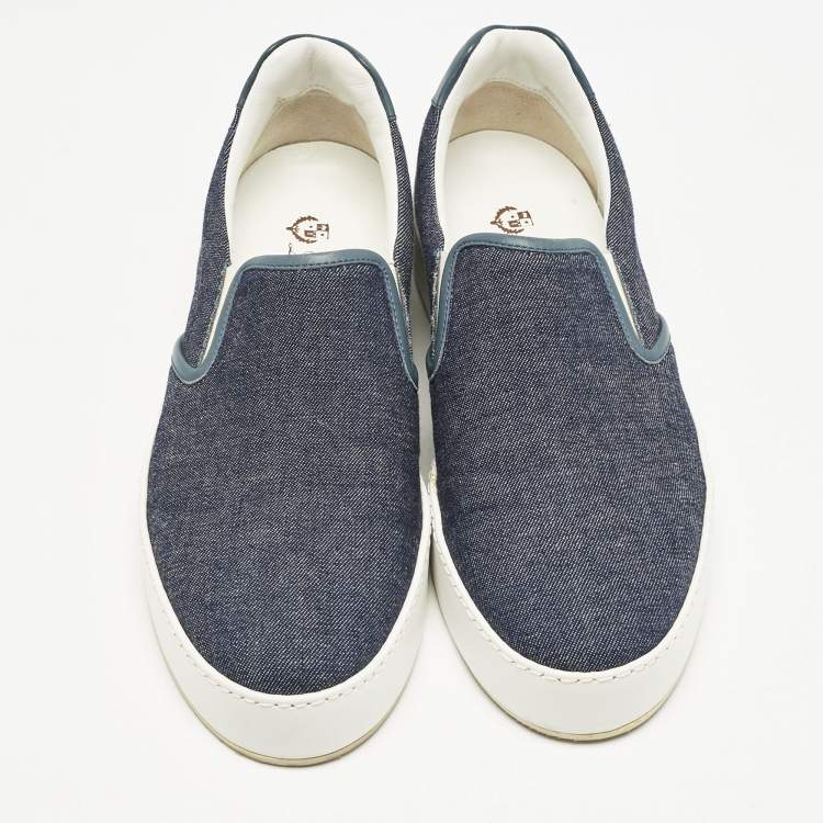 Pre Owned Loro Piana Navy Blue Denim Slip On Sneakers Size 37