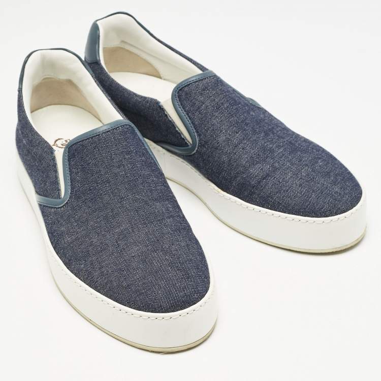 Pre Owned Loro Piana Navy Blue Denim Slip On Sneakers Size 37