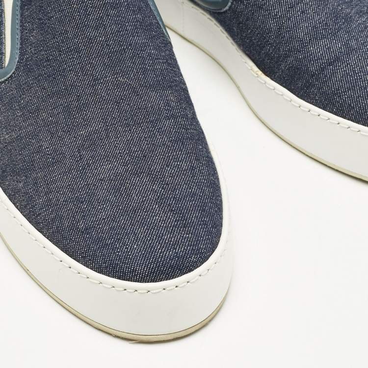 Pre Owned Loro Piana Navy Blue Denim Slip On Sneakers Size 37