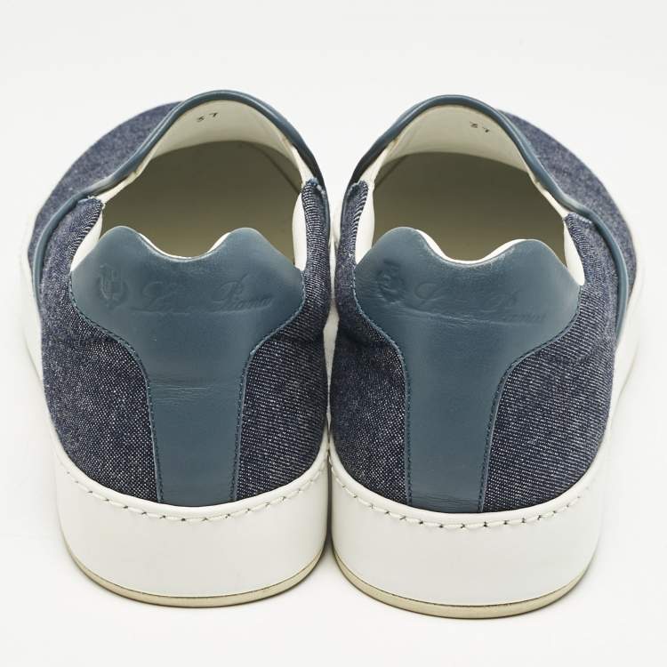 Pre Owned Loro Piana Navy Blue Denim Slip On Sneakers Size 37