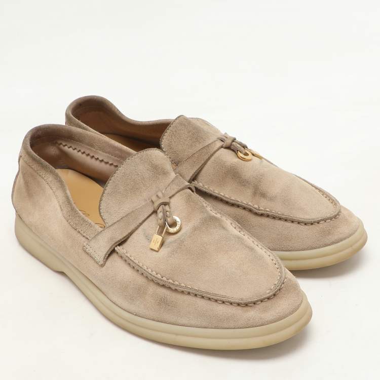Pre Owned Loro Piana Beige Suede Summer Charms Walk Loafers Size 37