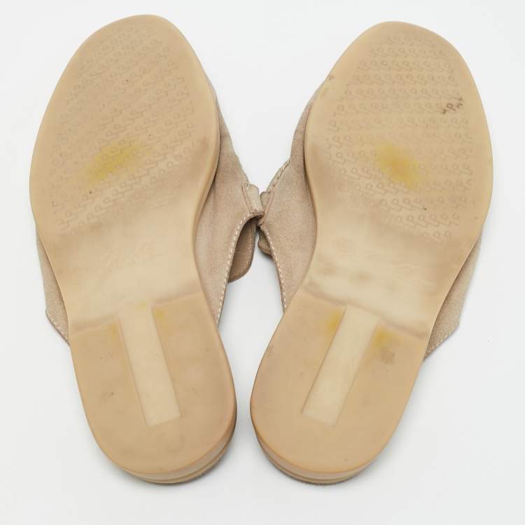 Pre Owned Loro Piana Grey Suede Babouche Charms Walk Mules Size 39