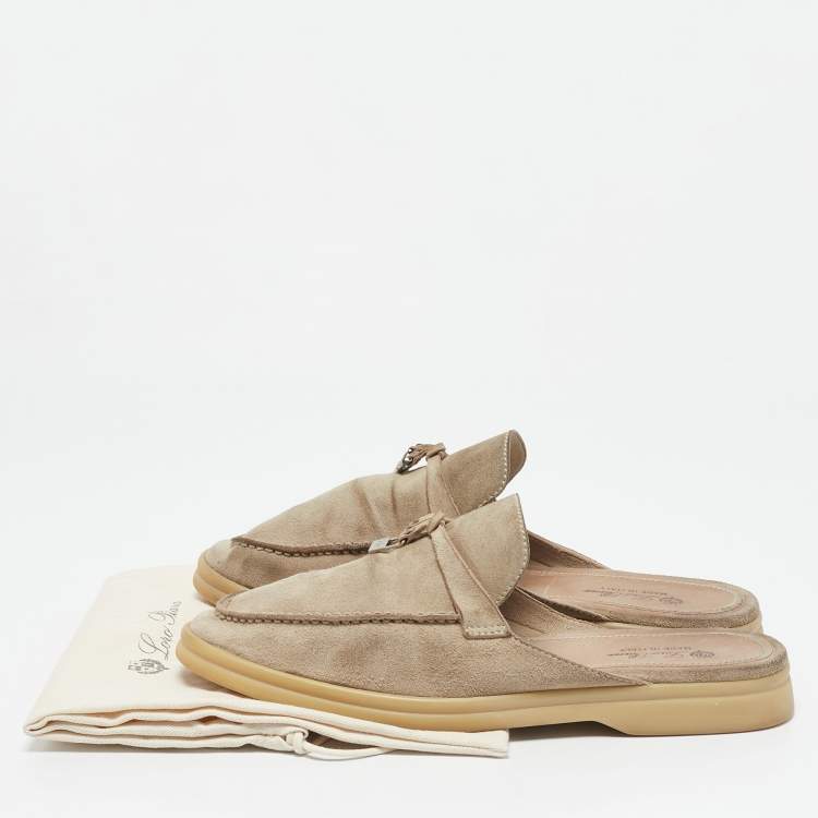 Pre Owned Loro Piana Grey Suede Babouche Charms Walk Mules Size 39