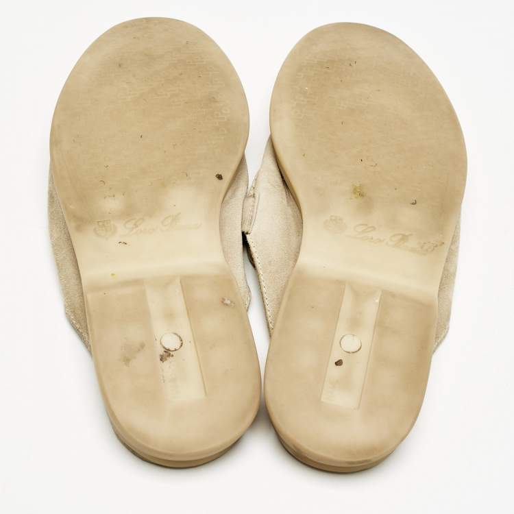 Pre Owned Loro Piana Light Grey Suede Babouche Charms Walk Flats Size 40.5
